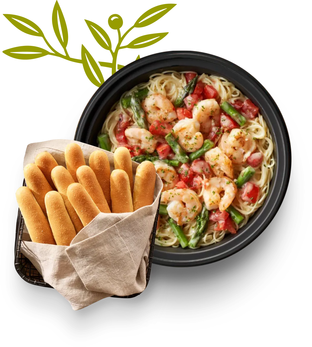 Pasta y breadsticks de Olive Garden
